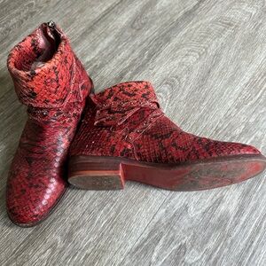 Free People Red Alamosa Slouchy Leather Cuffed Studded Ankle Boot Size 7